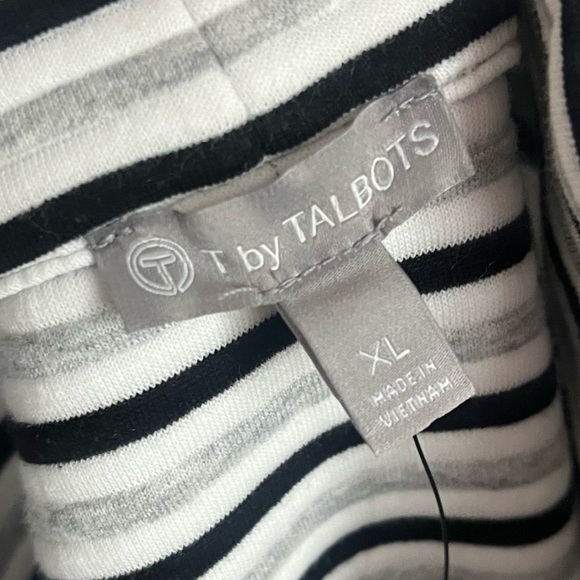 Talbots • NWT Black Grey White Striped Funnel Neck Sweatshirt - Picture 4 of 5